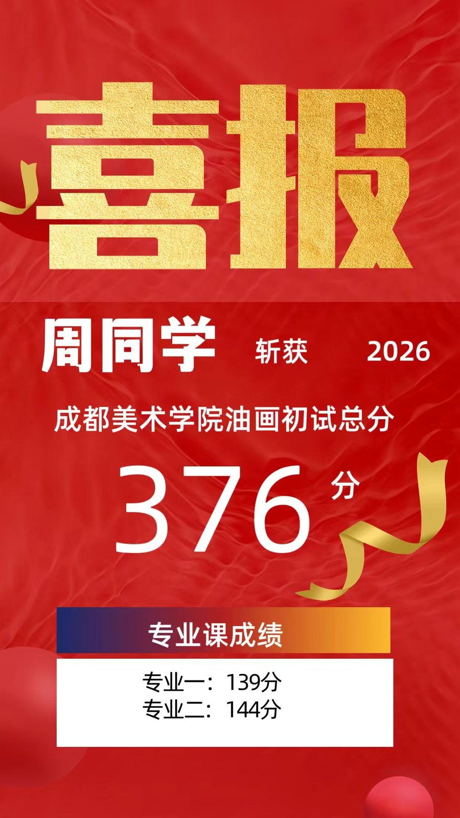 2026 成都美术学院油画初试 376 分喜报
